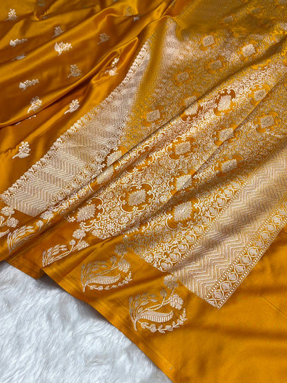 Mustard Boota With Floral Border Mashru Silk Saree MSM-91