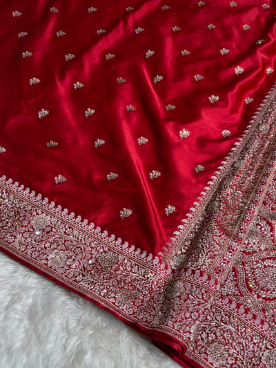 Maroon With Swarovski Work Booti Mashru Silk Saree BMCS40