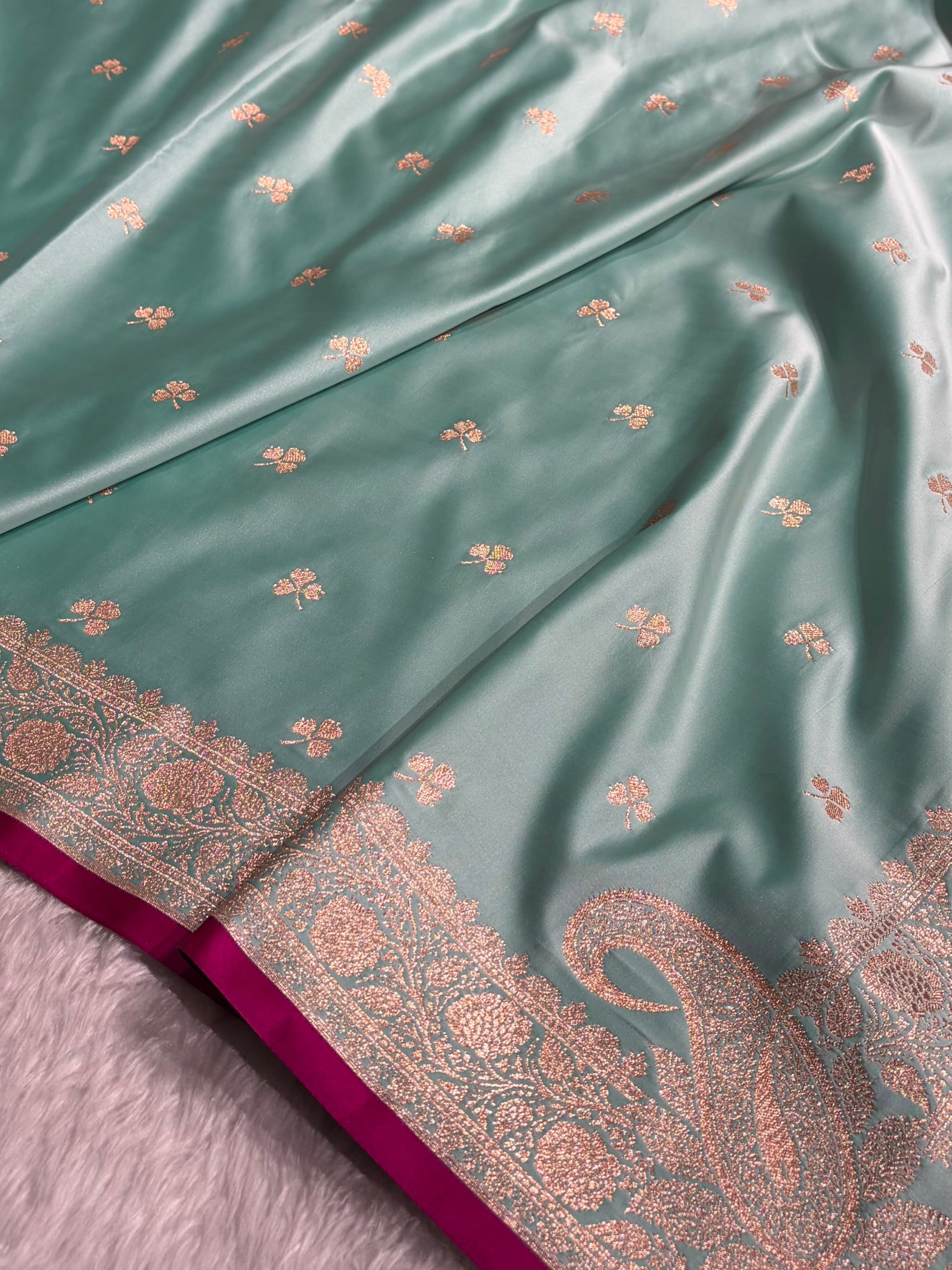 Sea Green Booti Katan Silk Saree SK09