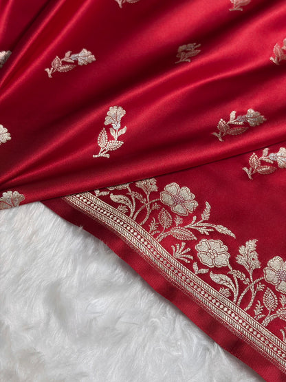 Maroon Boota With Floral Border Mashru Silk Saree MSM-88