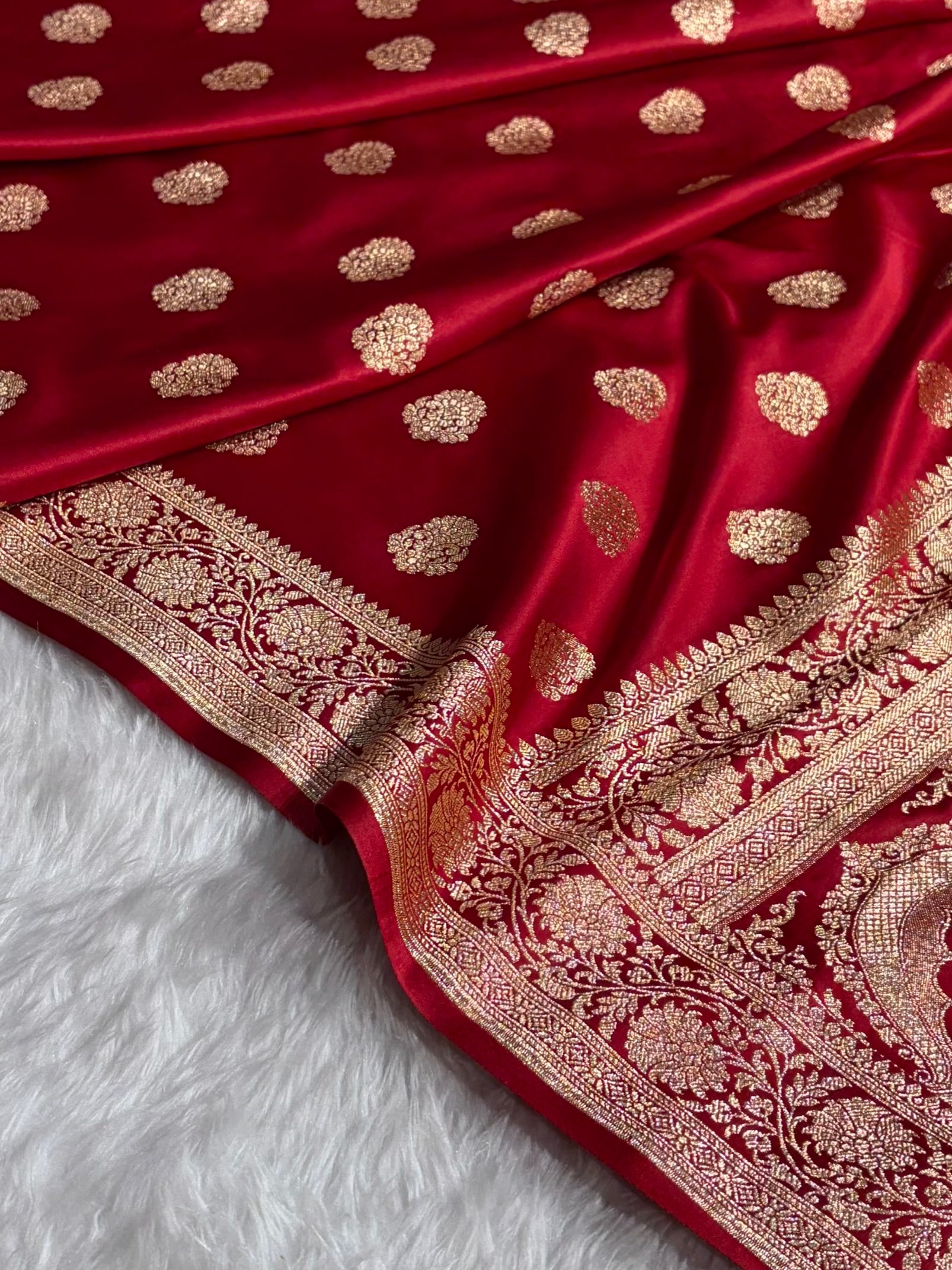 Banarasi Satin Katan Saree With Boota in Maroon Shades SK109