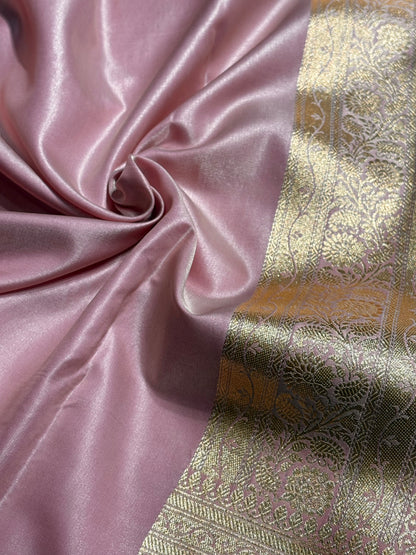 Blush Pink Shades Banarasi  Cross Jaal Satin Silk Saree SS11