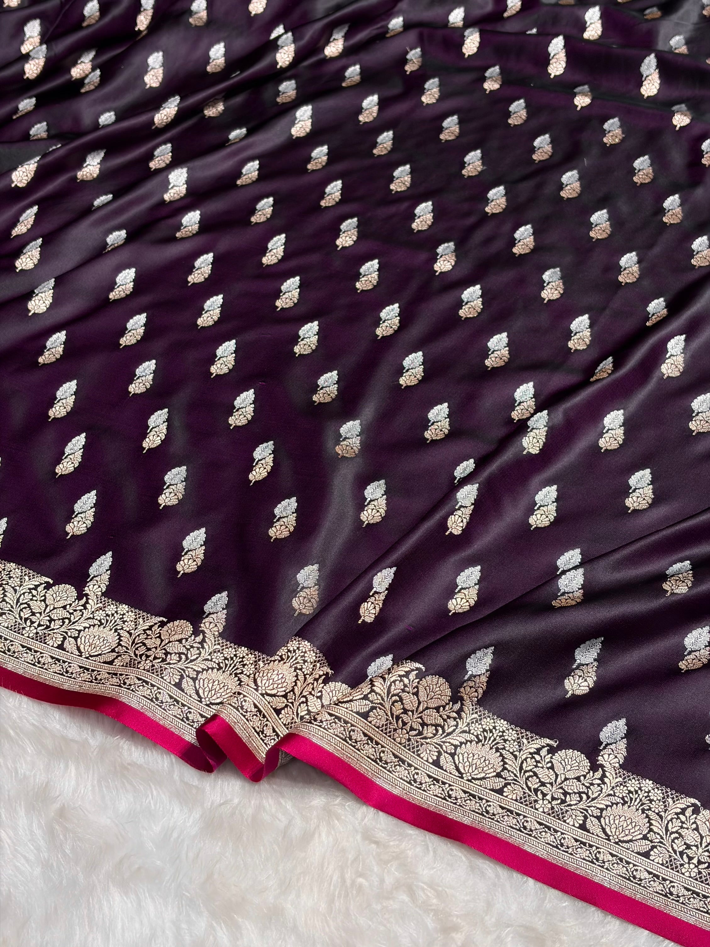 Wine Shades Floral Booti Mashru Silk Saree MSM-69