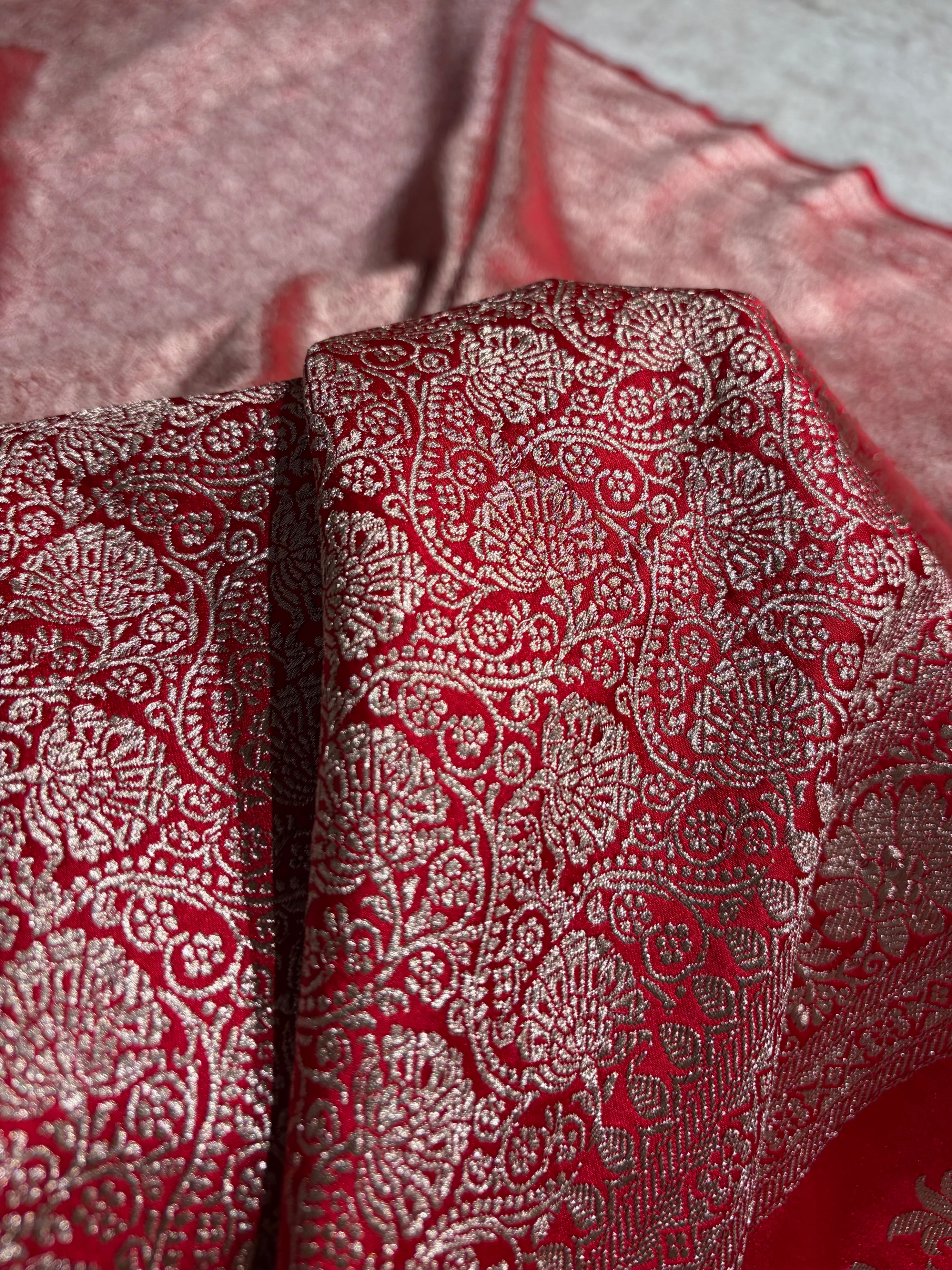 Banarasi Red Shades Brocade Mashru Silk Saree MS84