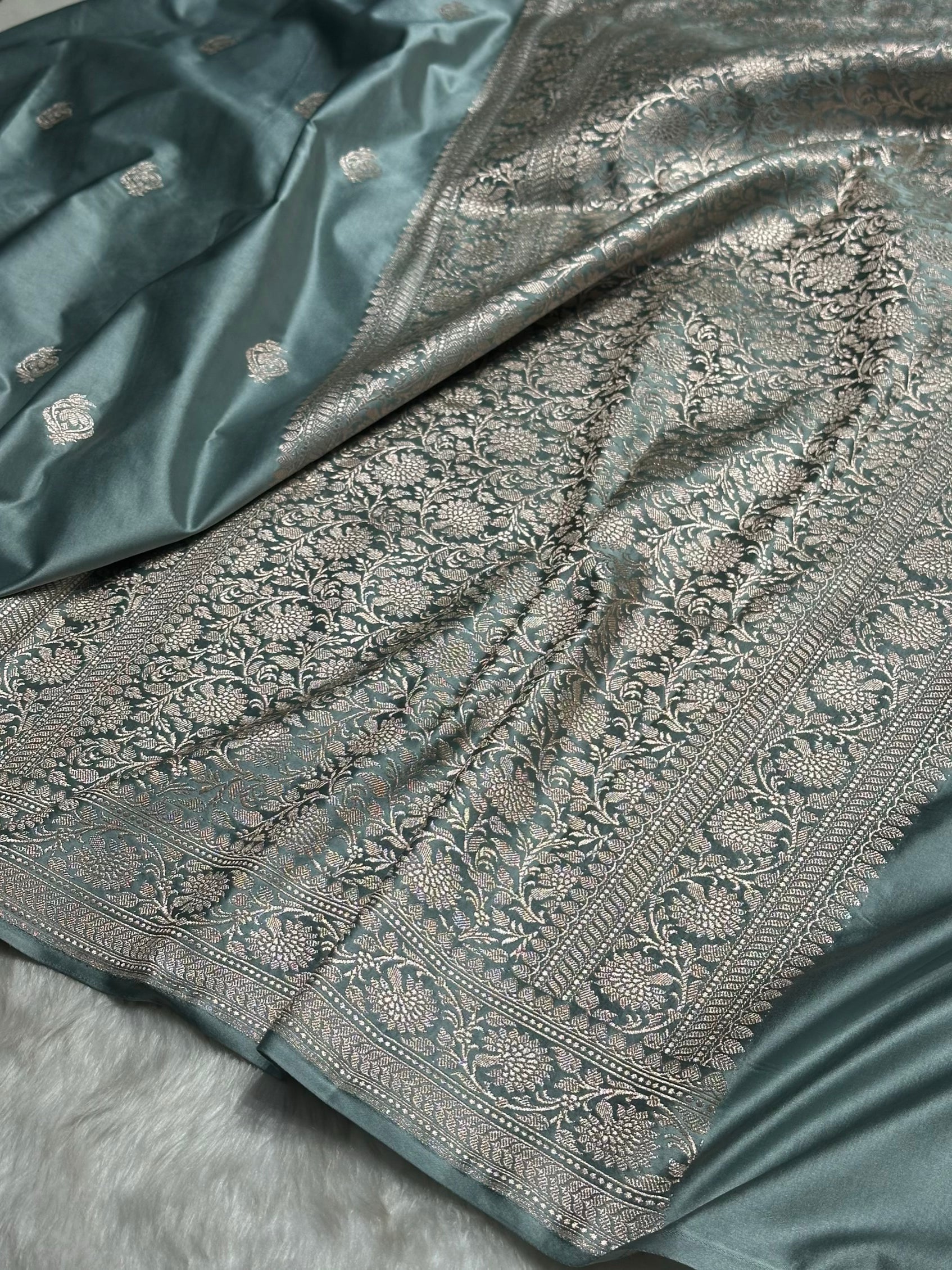 Turquoise Boota Mashru Silk Saree MS25