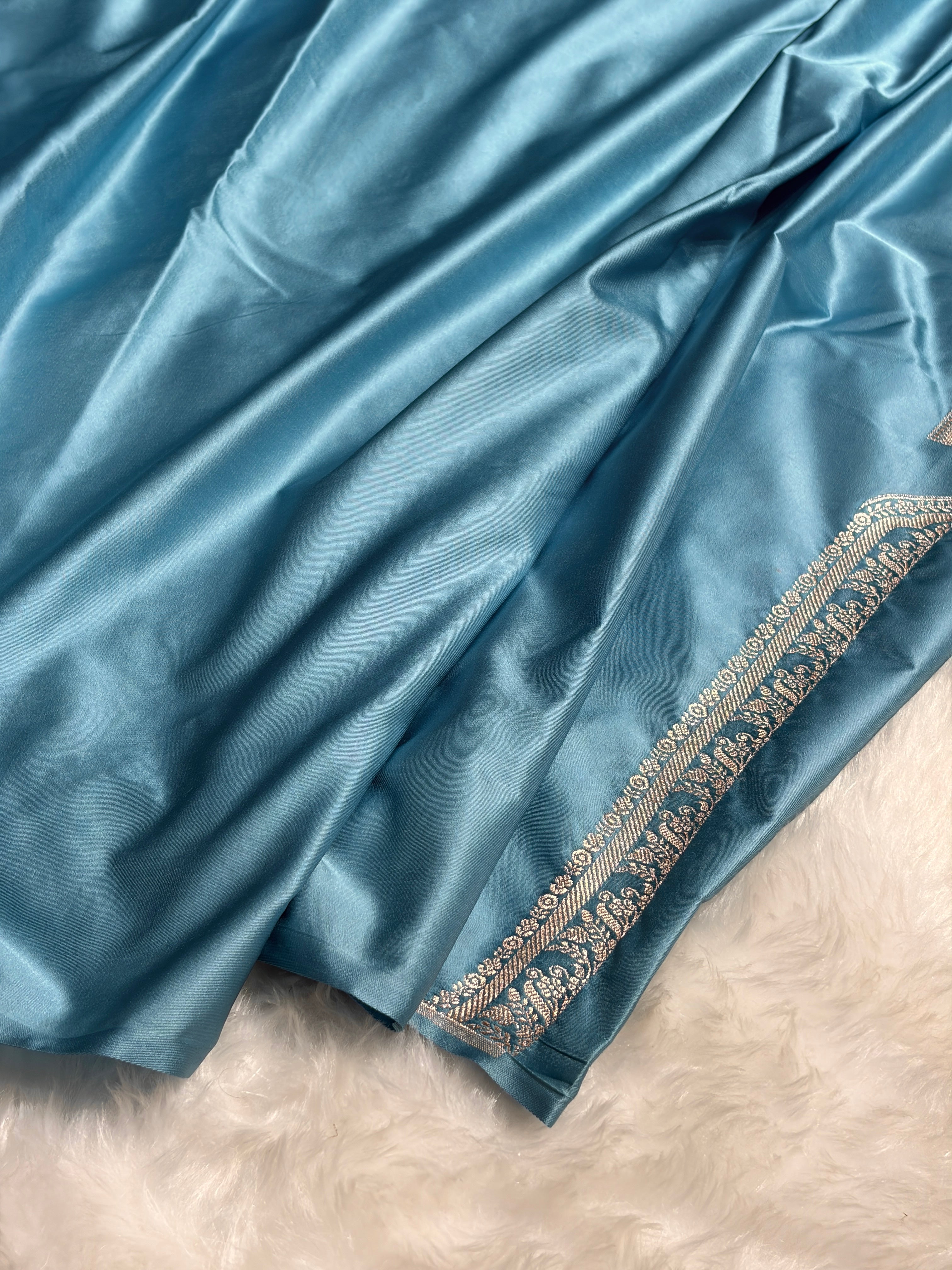 Skirt Border Sky Blue Minakari Mashru Silk Saree MS13