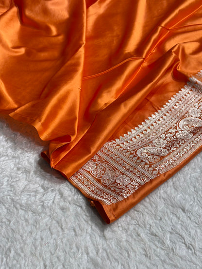 Banarasi Orange Rangkat Mashru Silk Saree Jaal MSRK44