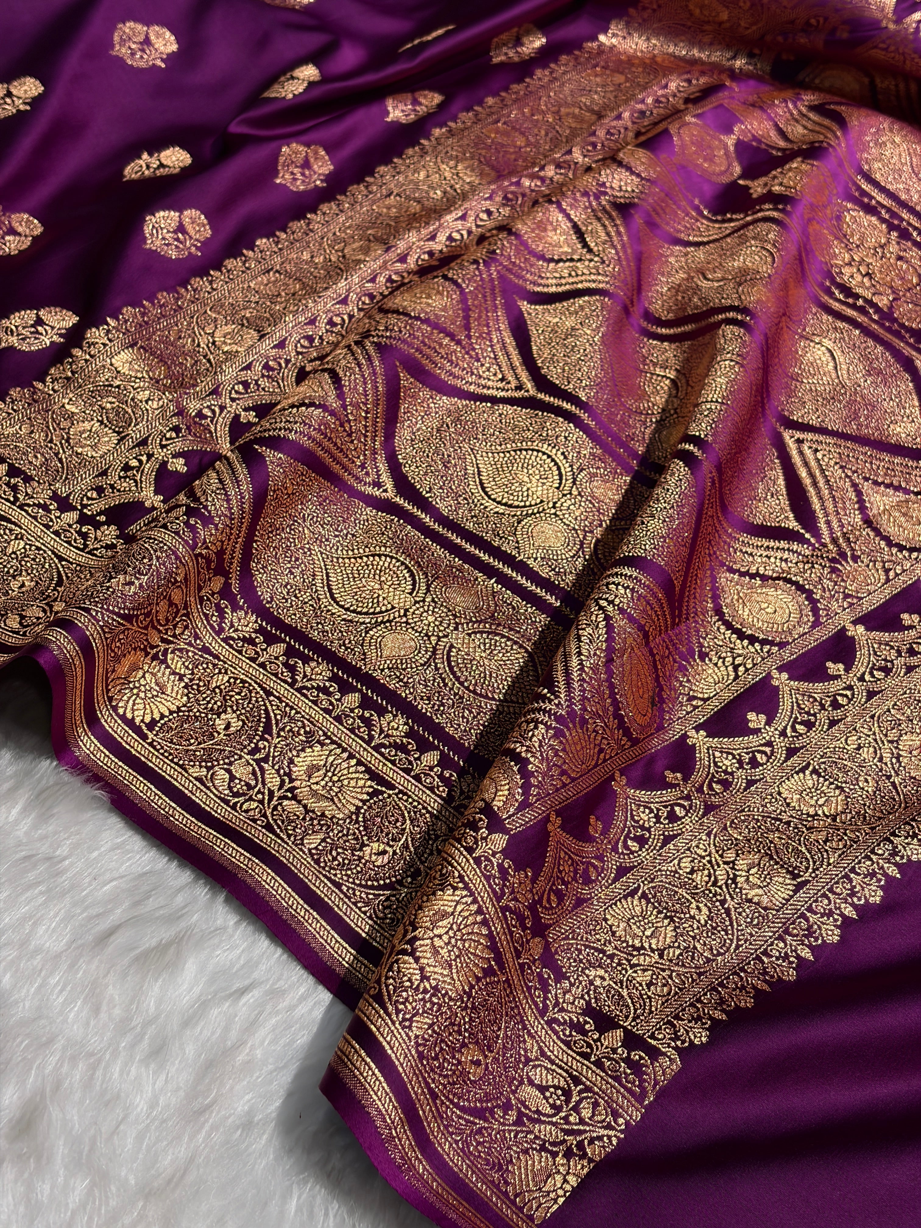 Banarasi Satin Katan Saree With Boota in Wine Shades SK99