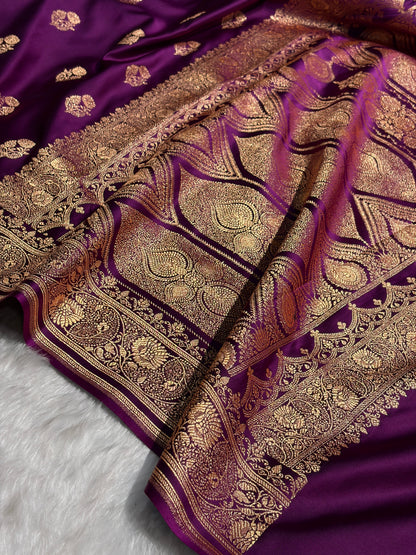 Banarasi Satin Katan Saree With Boota in Wine Shades SK99