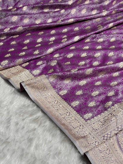 Cross Lavender Shades Tanchoi Motif Mashru Silk Saree MST-10