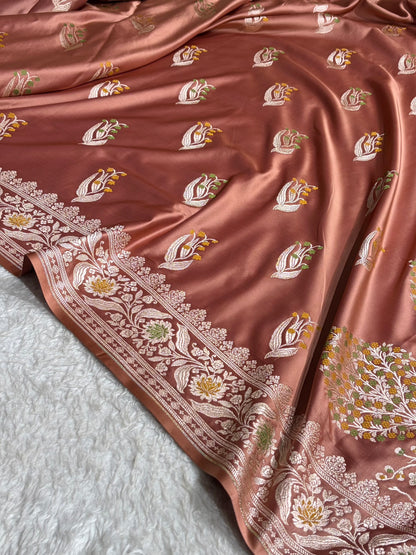 Copper Shades Banarasi Boota Pattern Minakari Floral Mashru Silk Saree MSM-121
