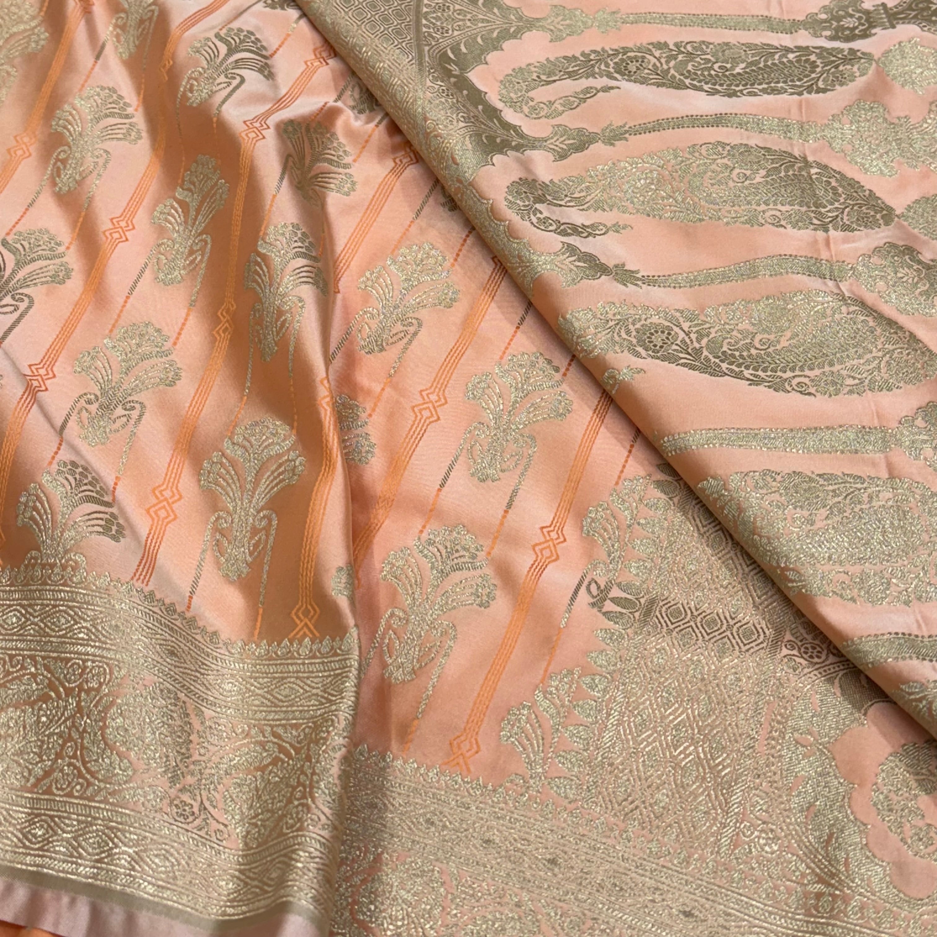 Light Peach Tanchoi Meena Mashru Silk Saree