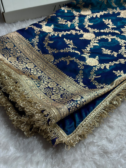 Peacock Banarasi Jaal Satin Silk Saree with gotta patti SSGP14
