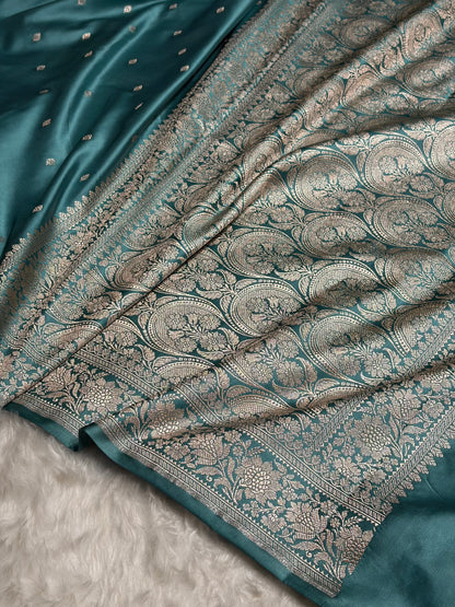 Sea Green Shades Border Booti Mashru Silk Saree MS77