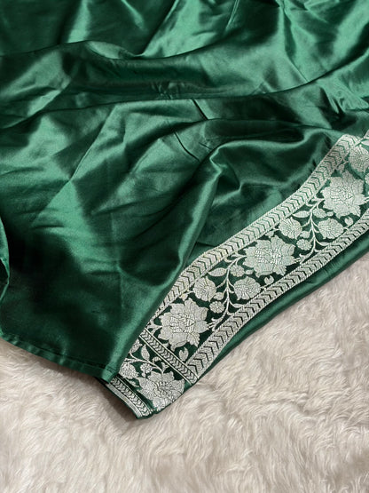 Dark Bottle Green Shades Minakari Jaal Mashru Silk Saree MCS48