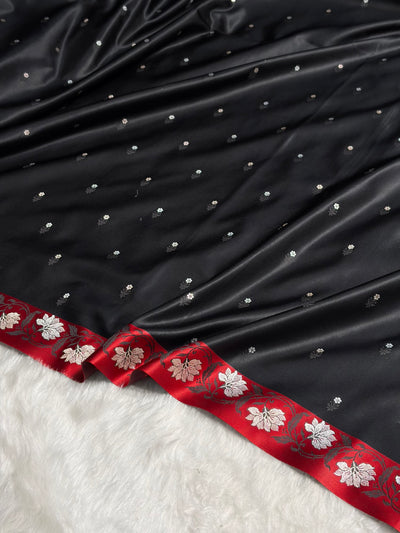 Contrast Black With Red Floral Boota With Floral Border Mashru Silk Saree MSM 78