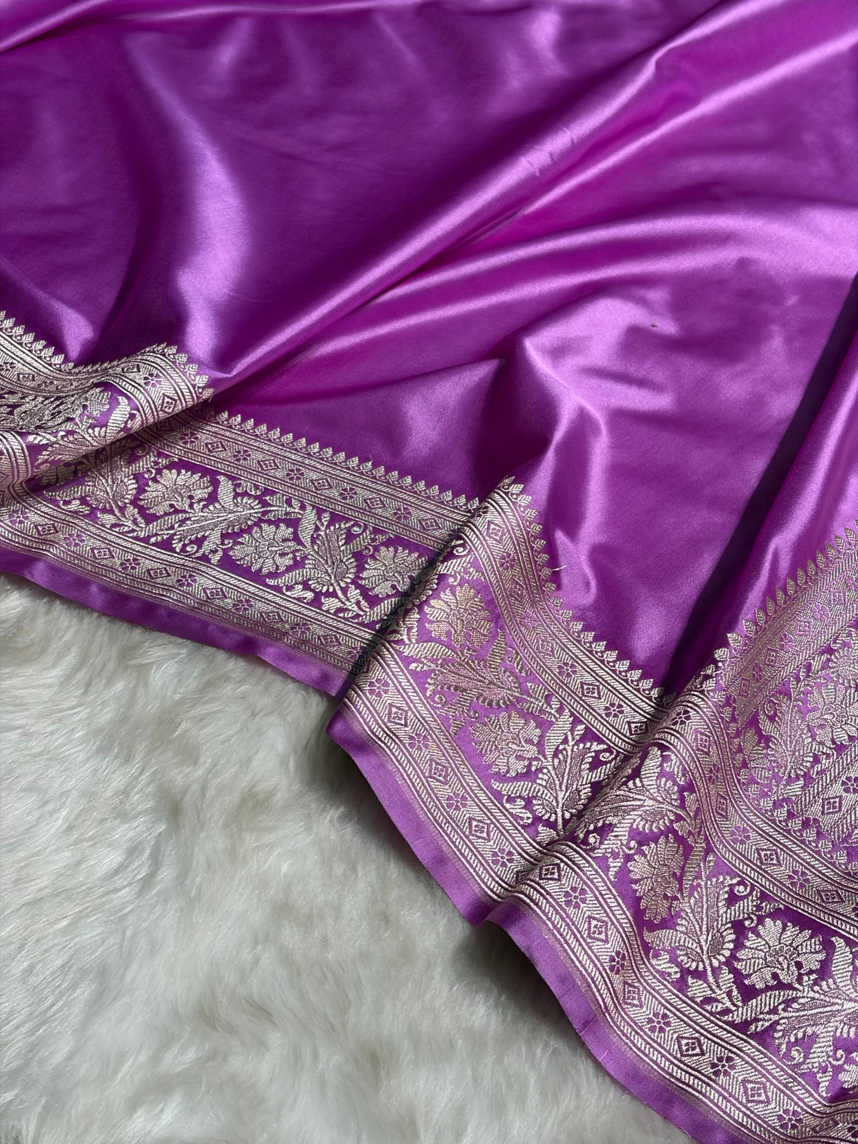 Lavender Plain Mashru Silk Saree MS22