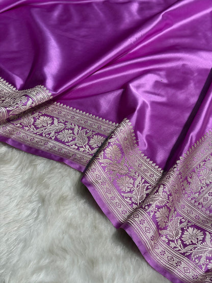 Lavender Plain Mashru Silk Saree MS22