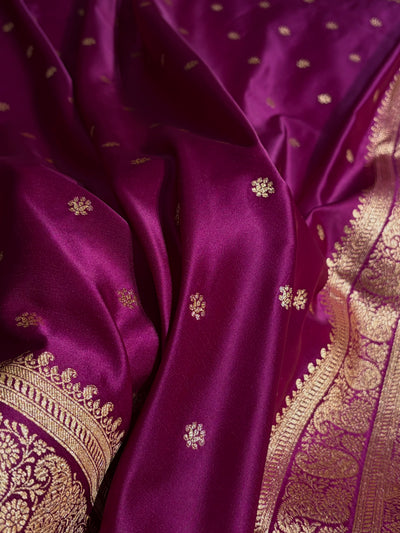 Banarasi Satin Katan Saree With Boota Pattern in Cross Garnet Shades SK127