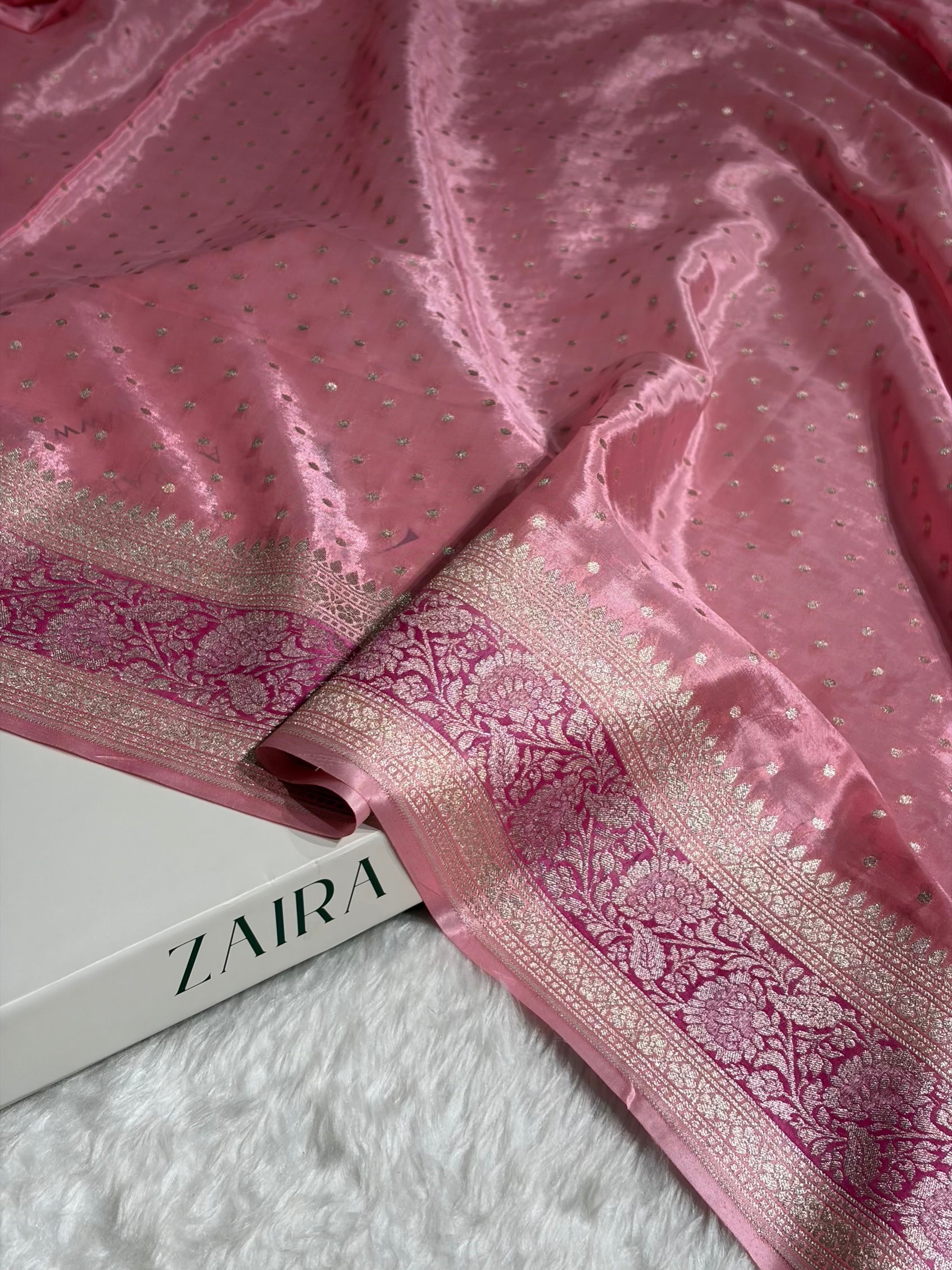 Baby Pink Shades With Contrast Border Crepe Silky Katan Banarasi Saree CSK-07