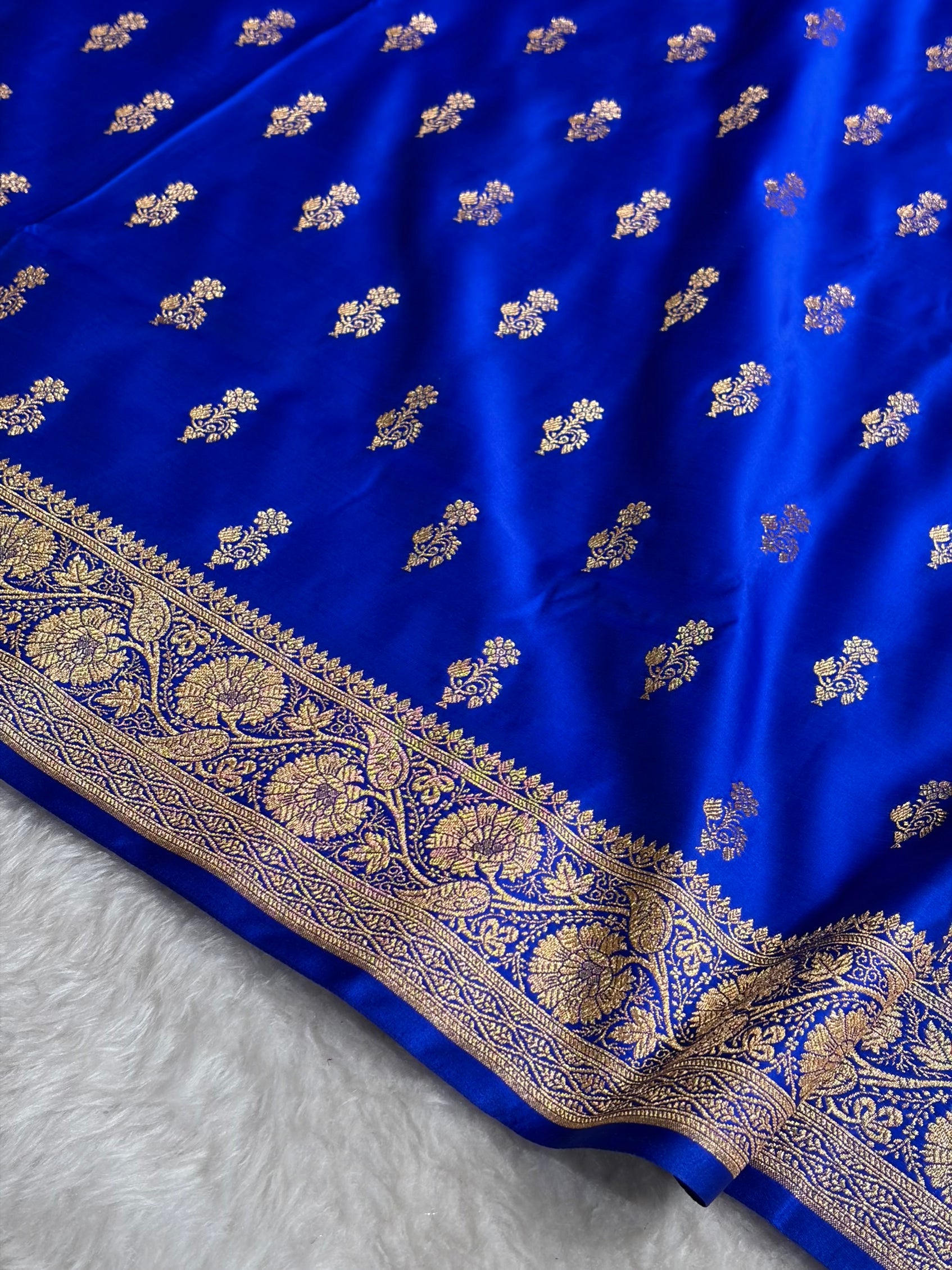Banarasi Royal Blue Unique Boota Pattern Satin Katan Silk Saree SK68