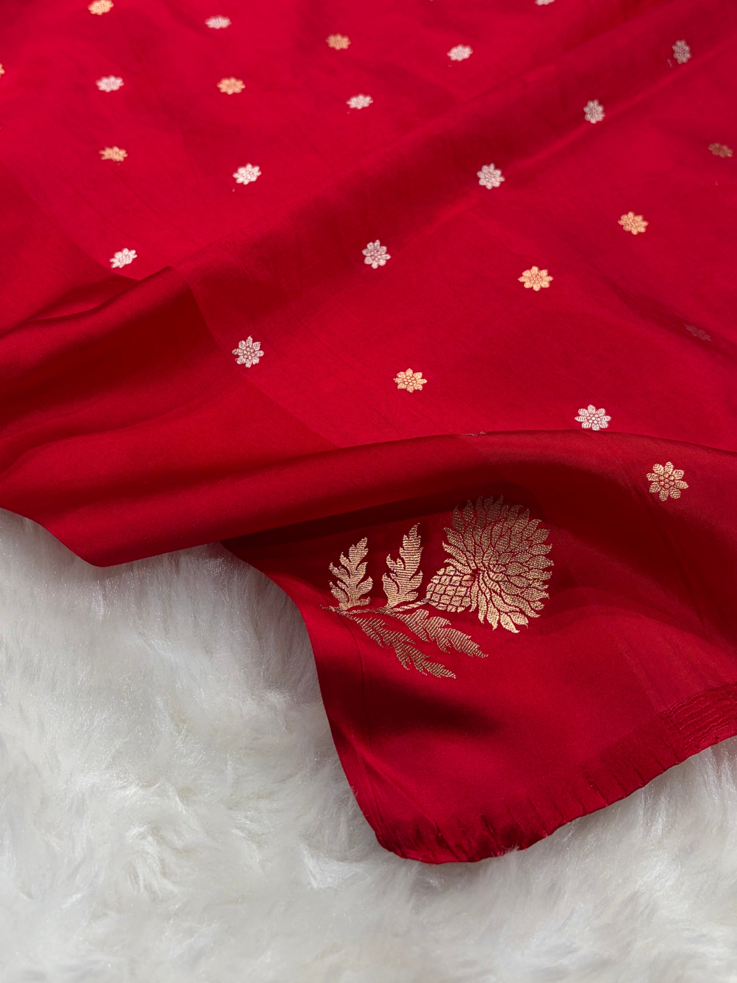 Banarasi Red Shades Boota Handwoven Pure Katan Paper Silk RM-12