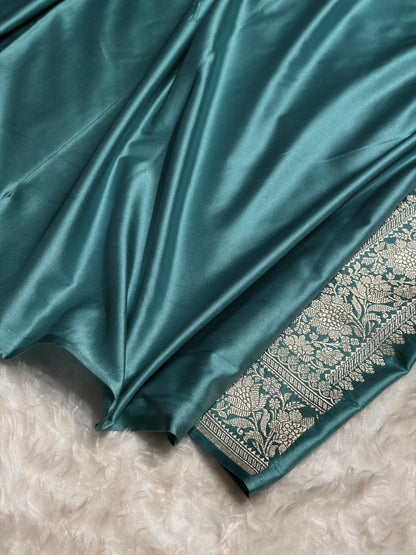 Sea Green Shades Border Booti Mashru Silk Saree MS77