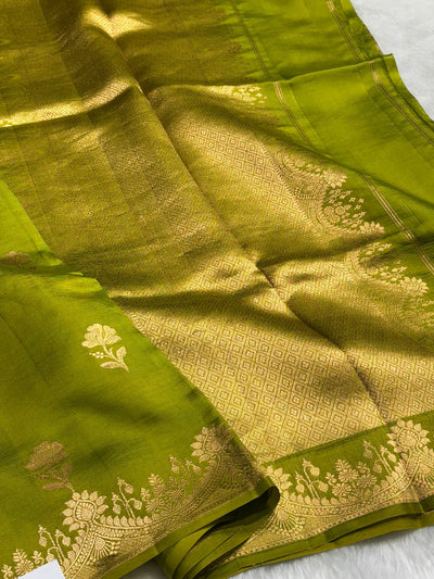 Mehendi Shades Boota Handwoven Pure Paper Silk RM-16