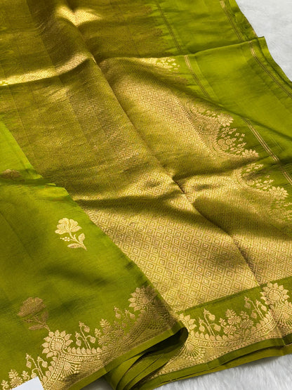 Mehendi Shades Boota Handwoven Pure Raw Mango Silk RM-16