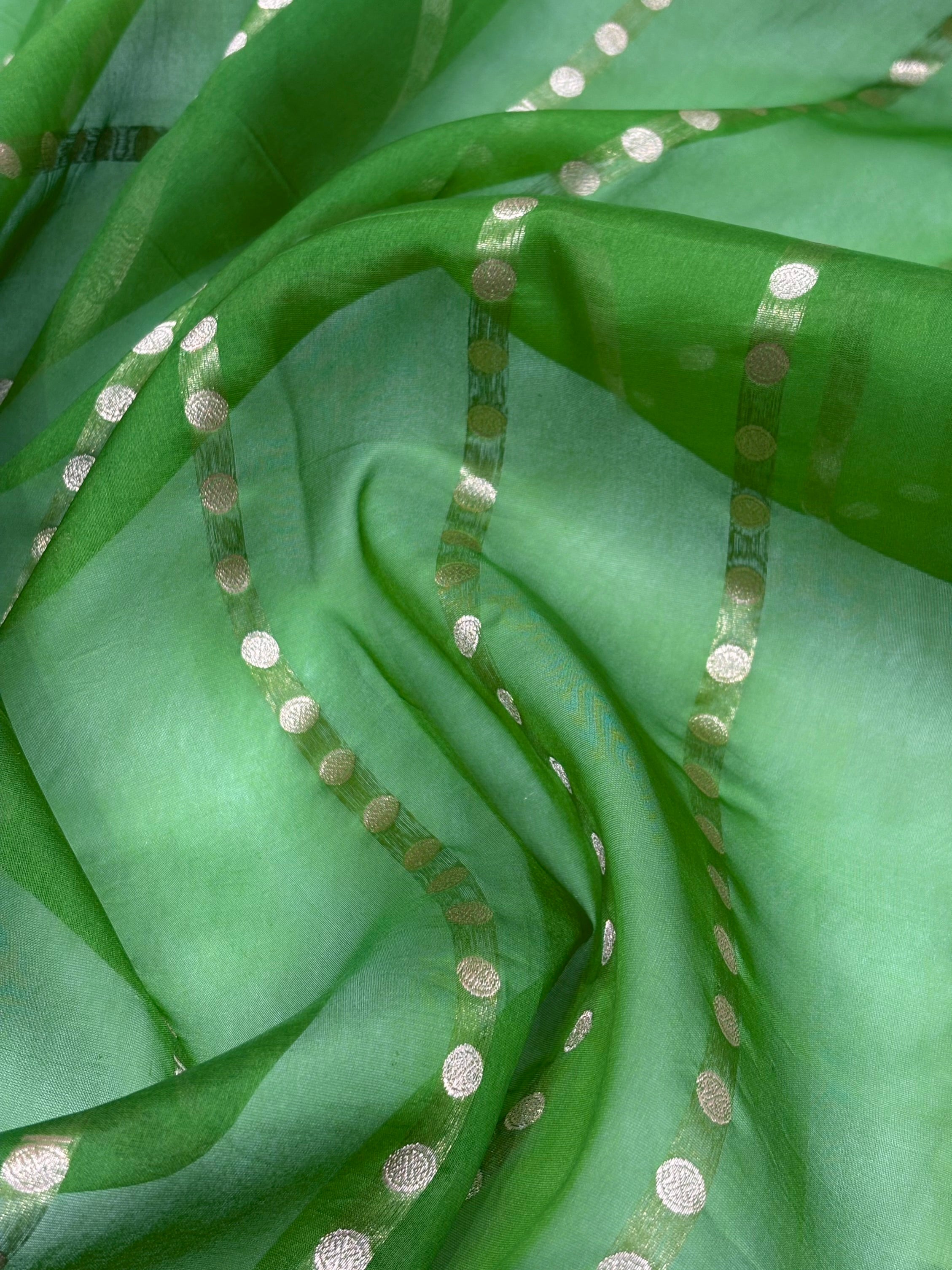 Pure Organza Light Mehendi Floral Meena Banarasi Silk Saree PO-02