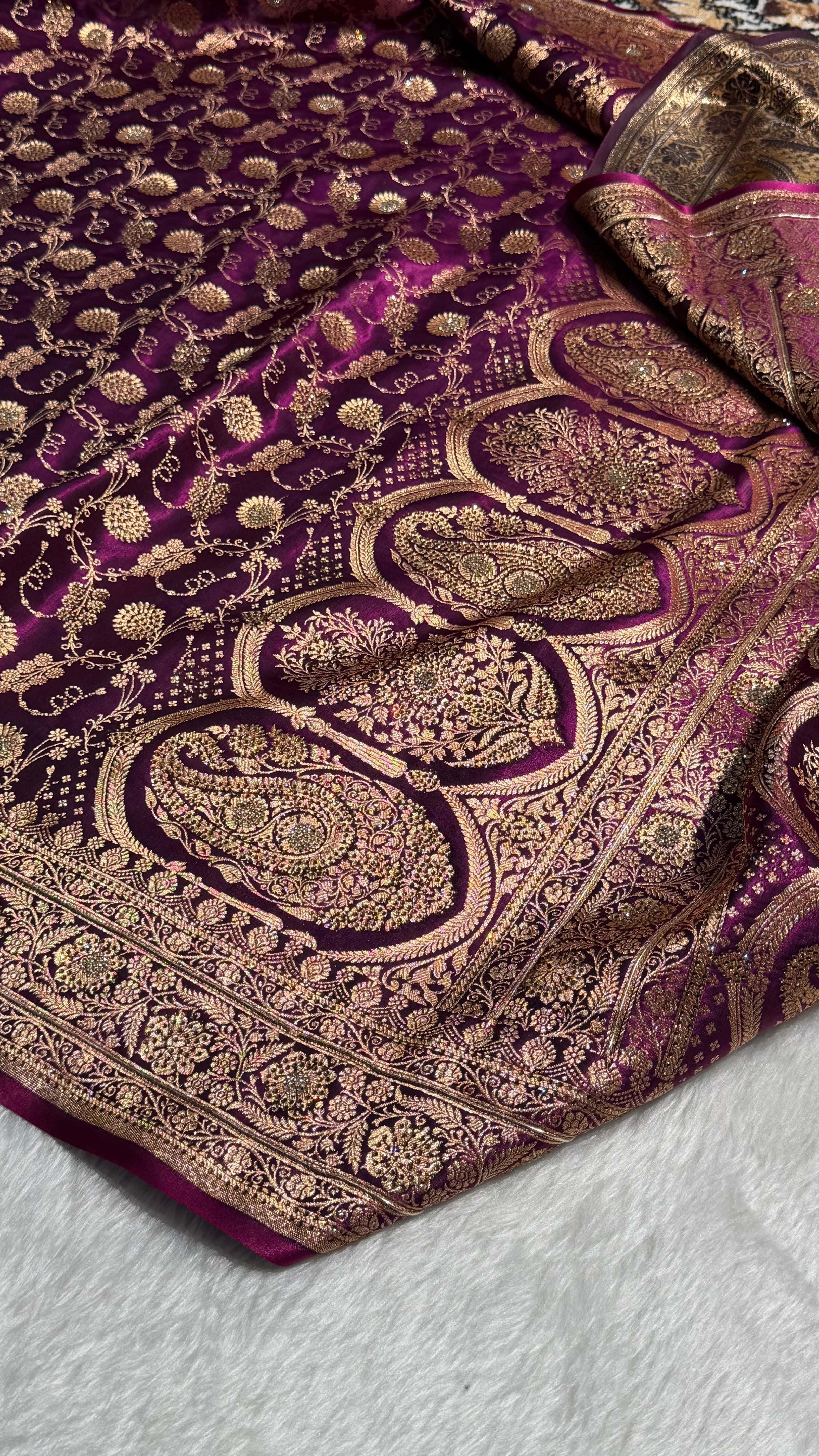 Banarasi Wine Satin Silk Jaal with Swavroski Work BSS17