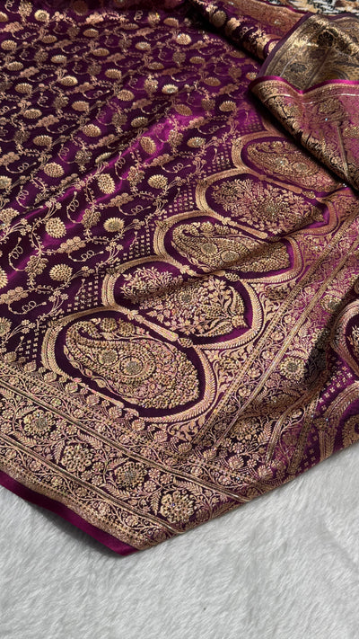 Banarasi Wine Satin Silk Jaal with Swavroski Work BSS17