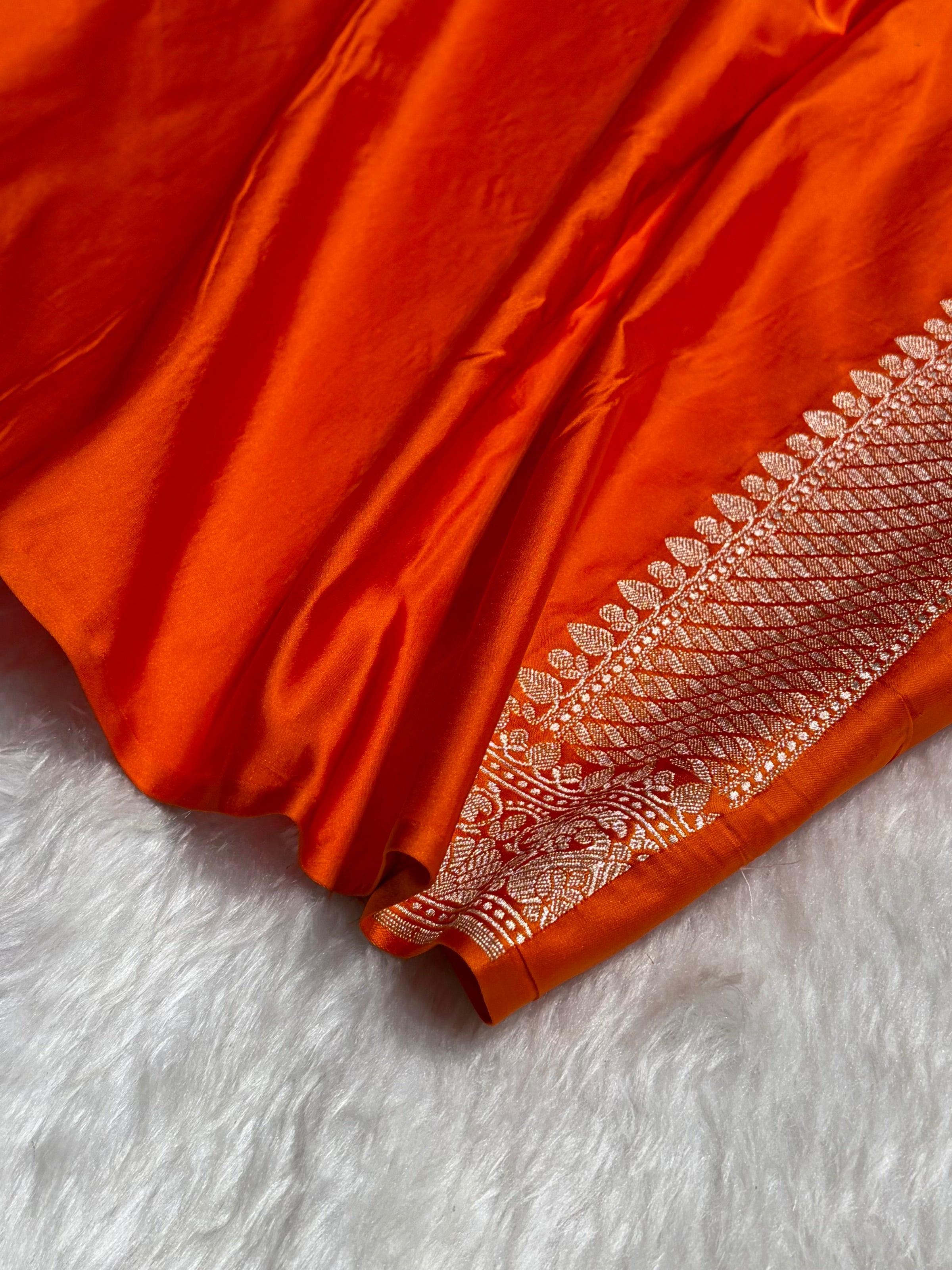 Orange With Floral Border Mashru Silk Saree MSM-98