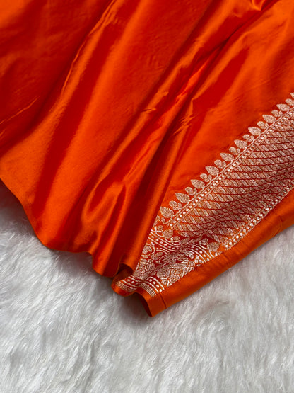 Orange With Floral Border Mashru Silk Saree MSM-98