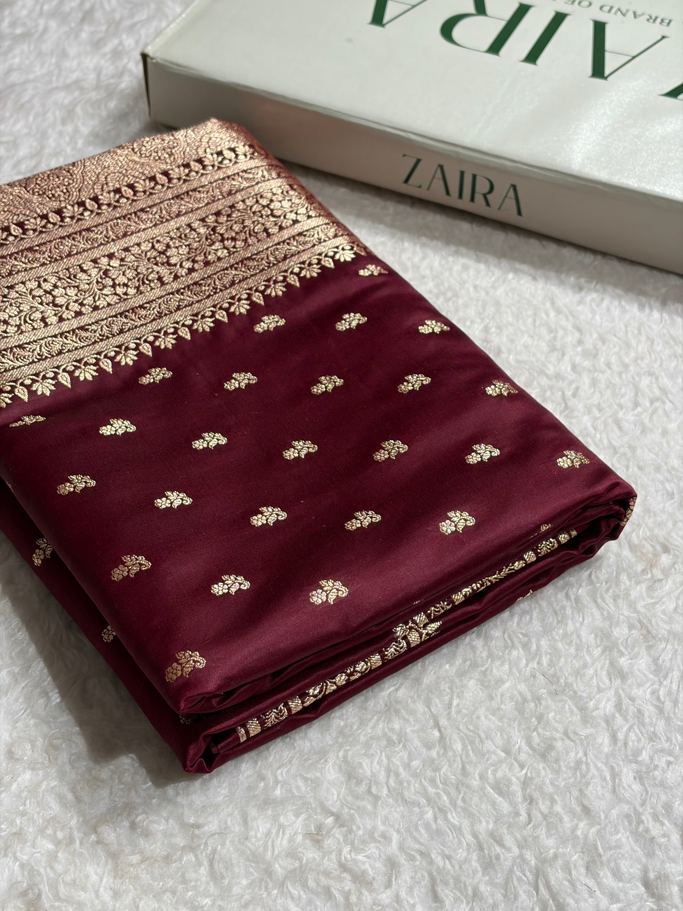 Banarasi Satin Katan Saree With Boota in Garnet Shades SK89