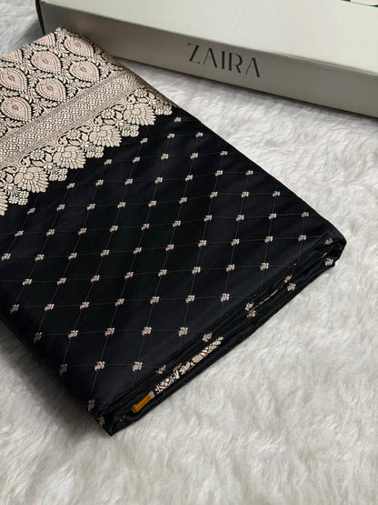 Banarasi Black Shades Tanchoi Motif Mashru Silk Saree MST-09