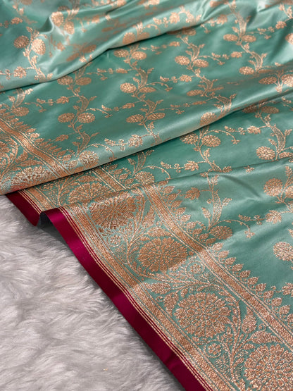 Bananas Sea Green Cross Satin Katan Silk Saree SK17