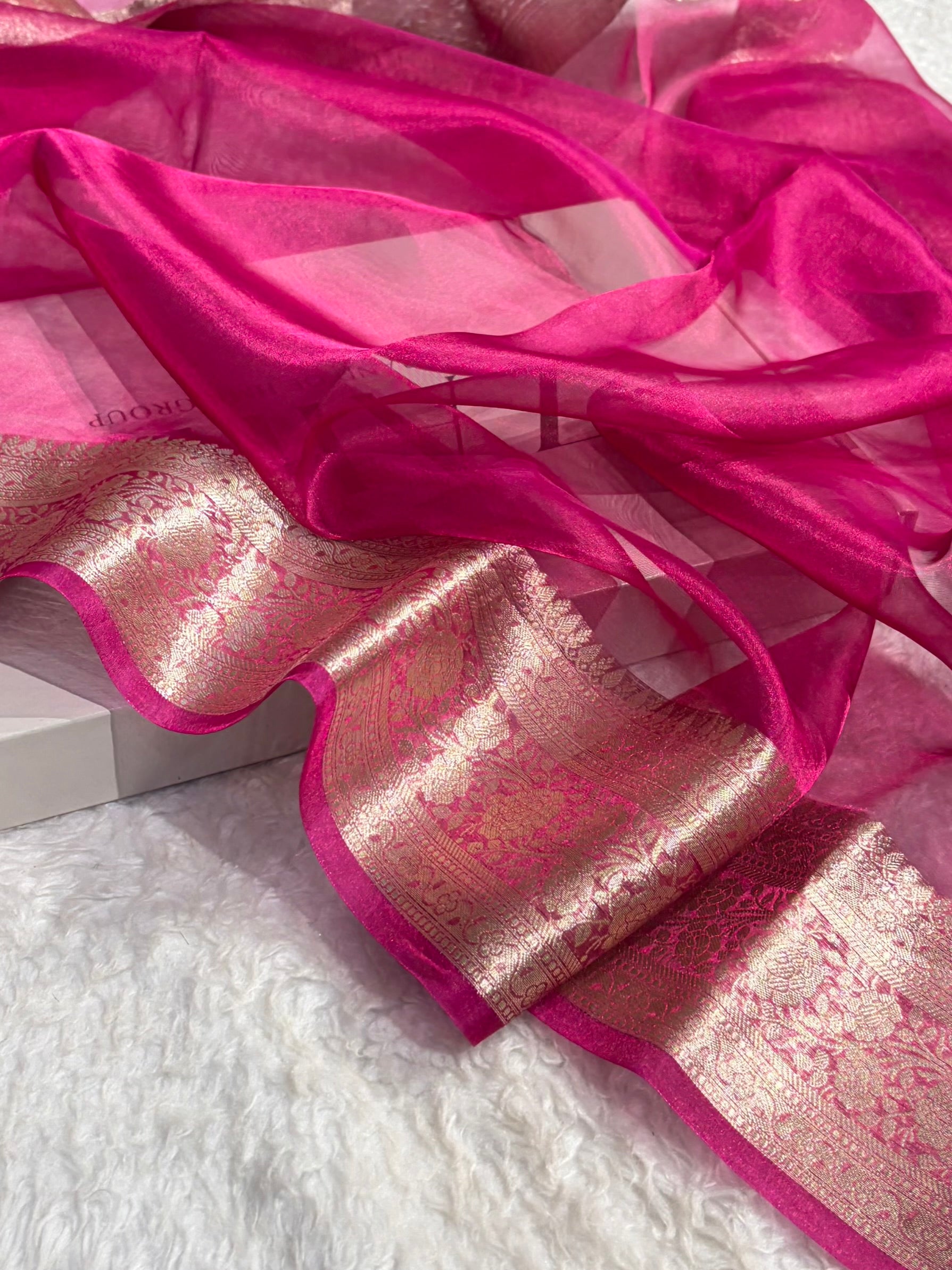 Rani Shades Banarasi Pure Tissue Silk Saree with Brocade Blouse PT-08