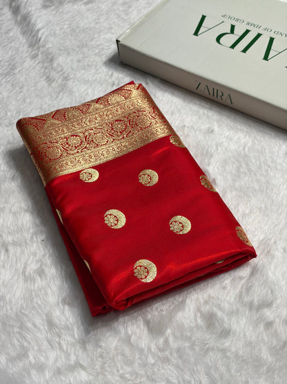Red Chand Tara Satin Silk Saree SS04