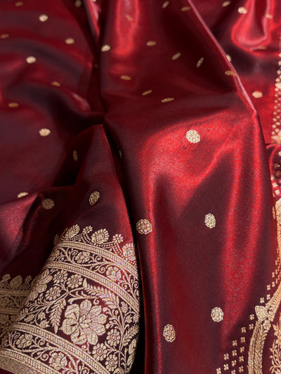Satin Silk Saree Banarasi Booti in Maroon Shades SS29