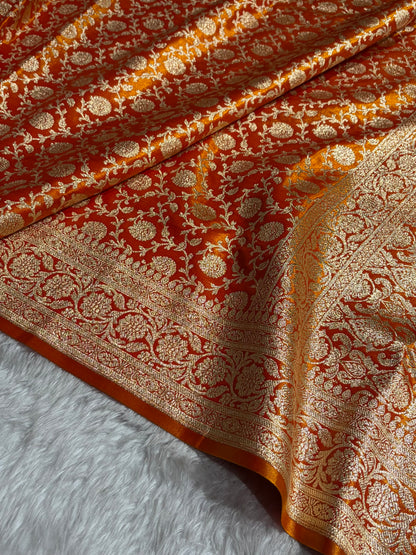 Banarasi Satin Silk Jaal in Fire Gold Shades SS21