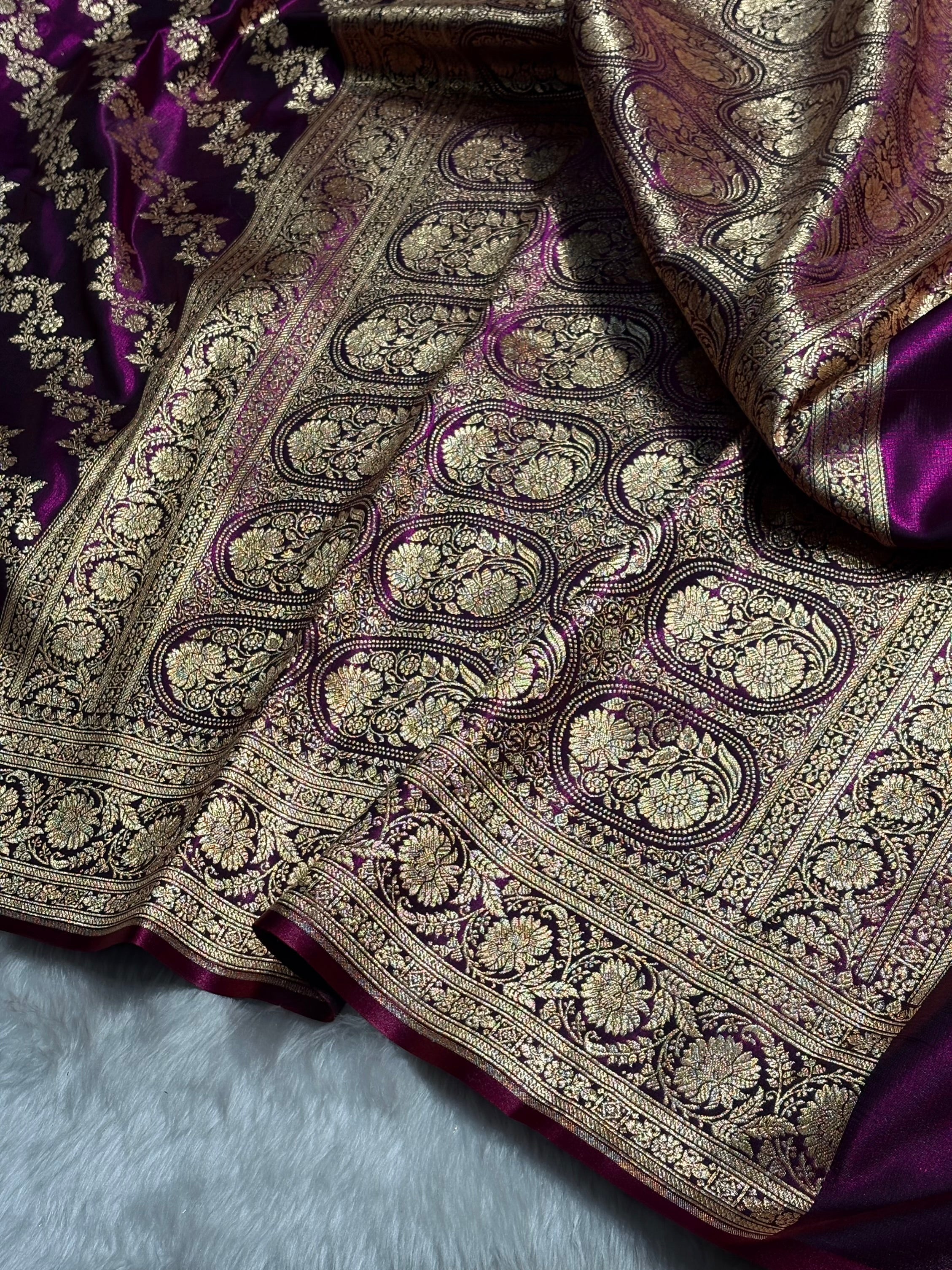 Wine Shades Banarasi Satin Silk Saree SS32
