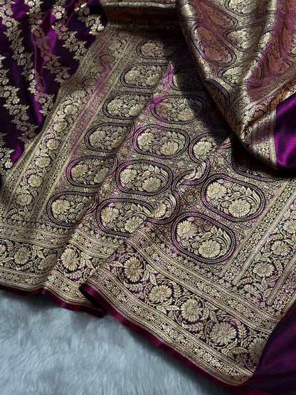 Wine Shades Banarasi Satin Silk Saree SS32