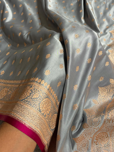 Banarasi Grey Shades Booti Katan Silk Saree SK07