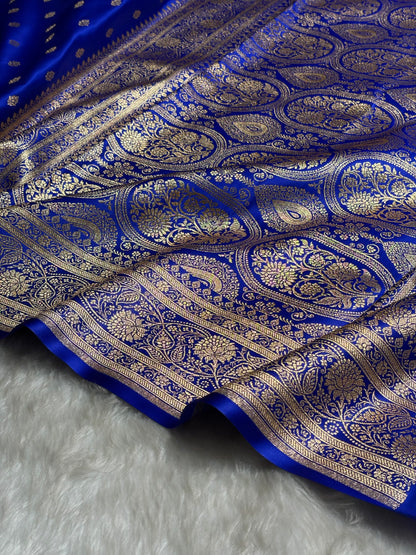Royal Blue Booti Pattern Satin Katan Silk Saree SK53