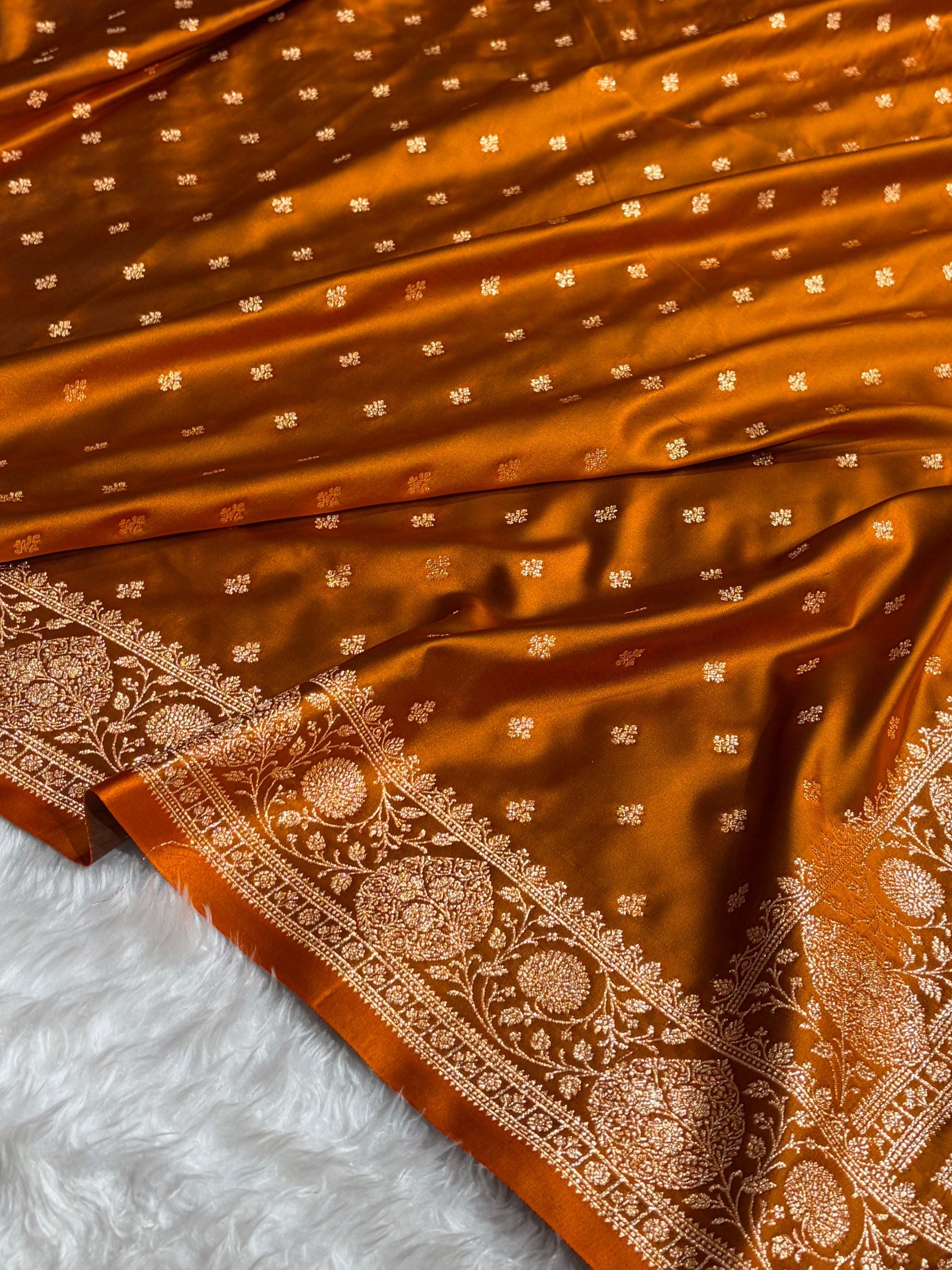 Banarasi Satin Katan Saree With Boota in Rust Shades SK117