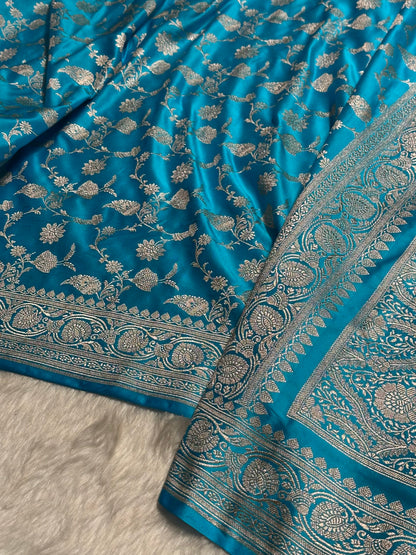 Light Firozi Shades Jaal Mashru Silk Saree MS42