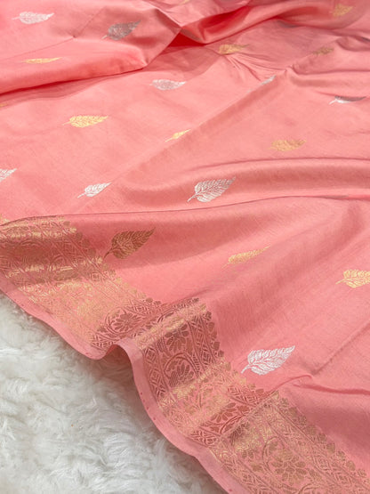 Banarasi Light Peach Shades Boota Handwoven Pure Paper Silk RM-77