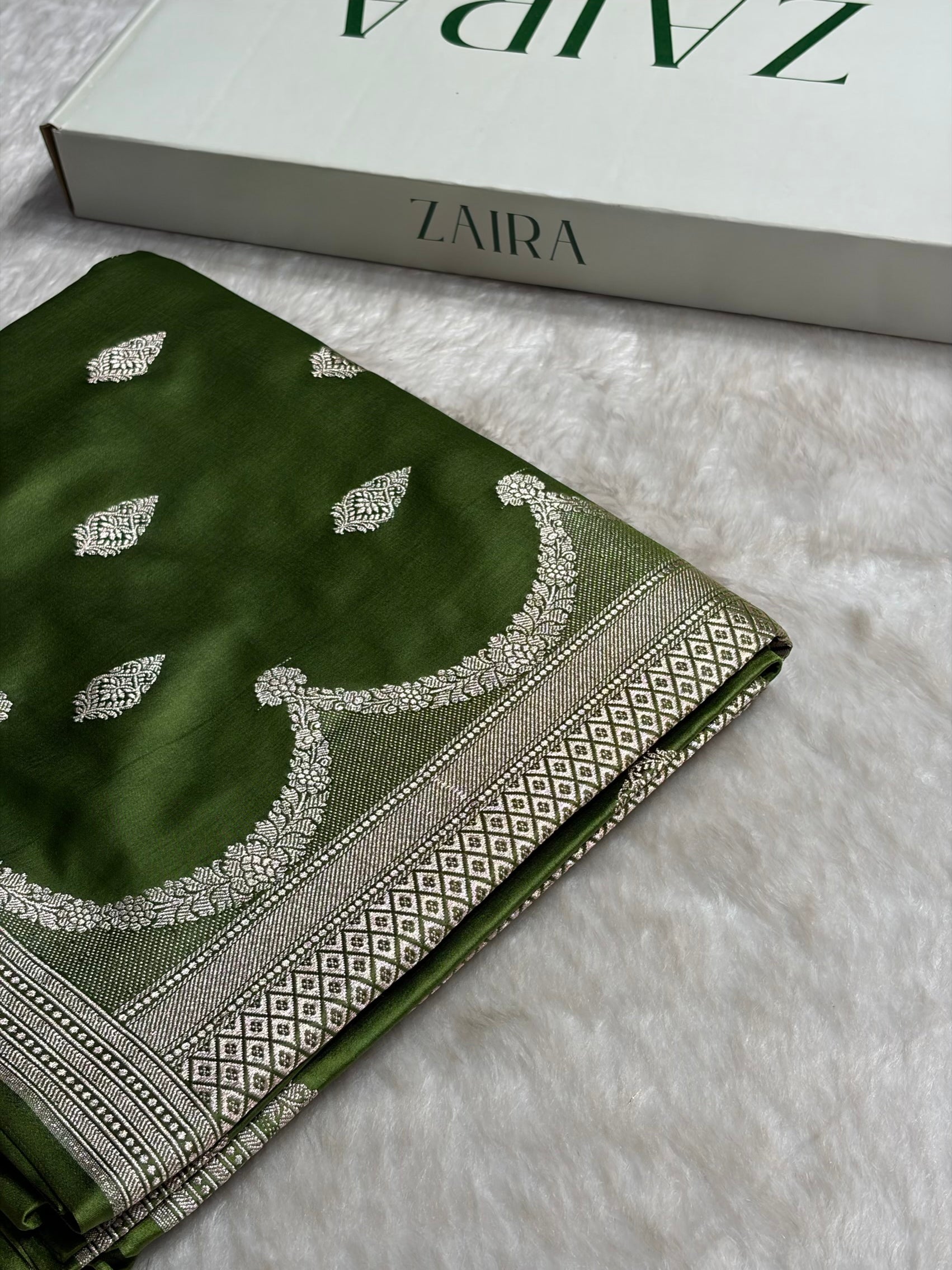 Mehendi Green Shades Scallop Mashru Silk Saree MS20