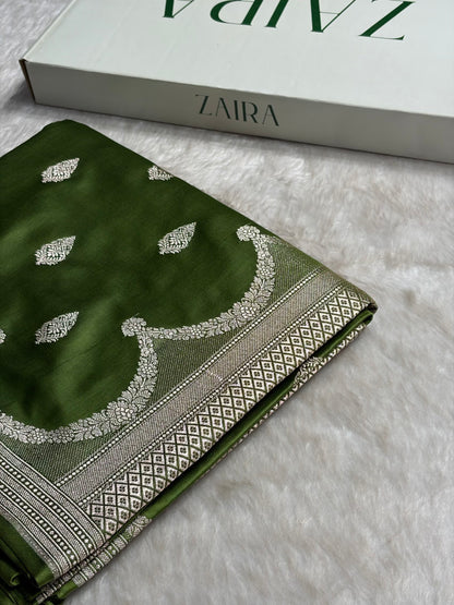 Mehendi Green Shades Scallop Mashru Silk Saree MS20